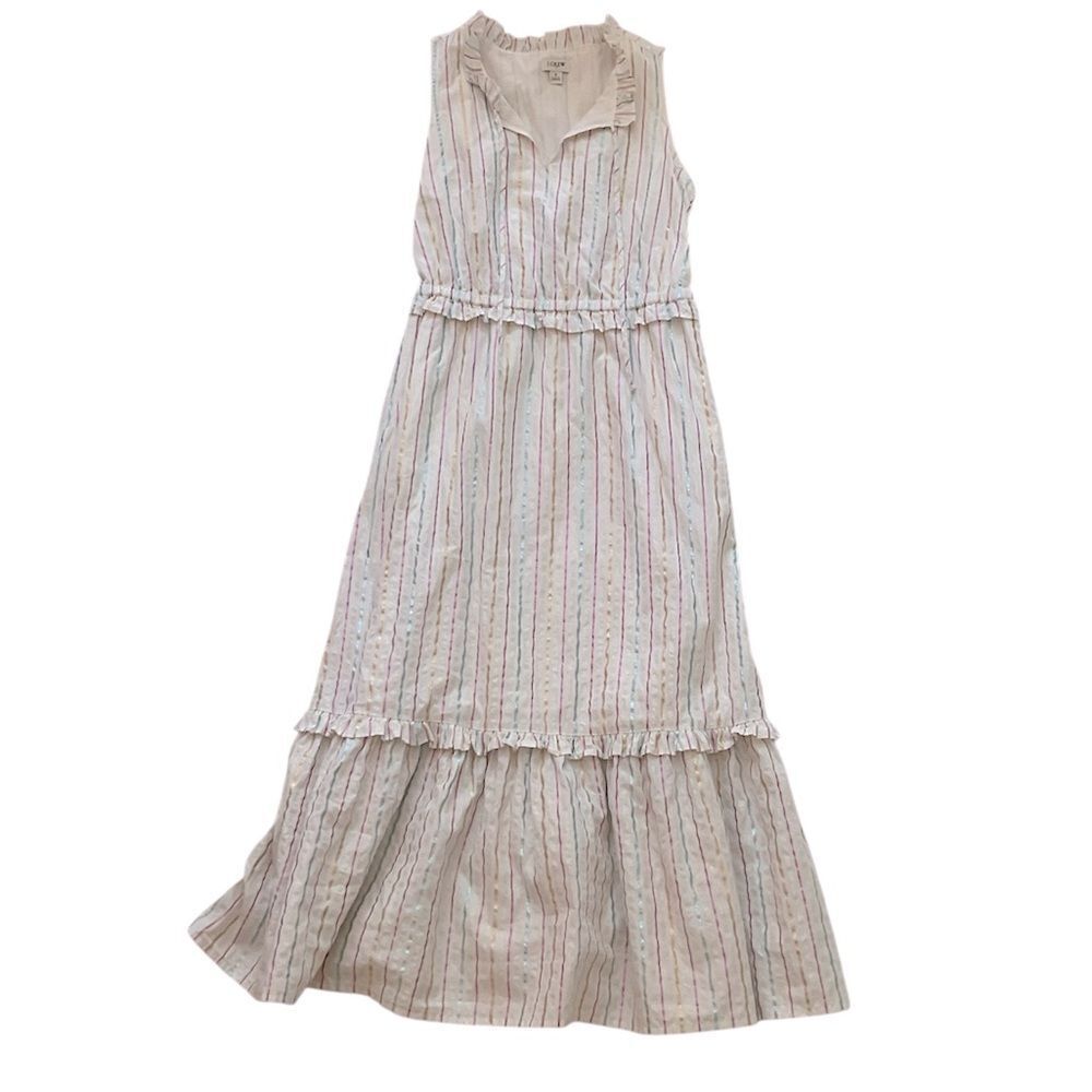 J. Crew White Striped Shiny Pastel Shimmer Tank Dress